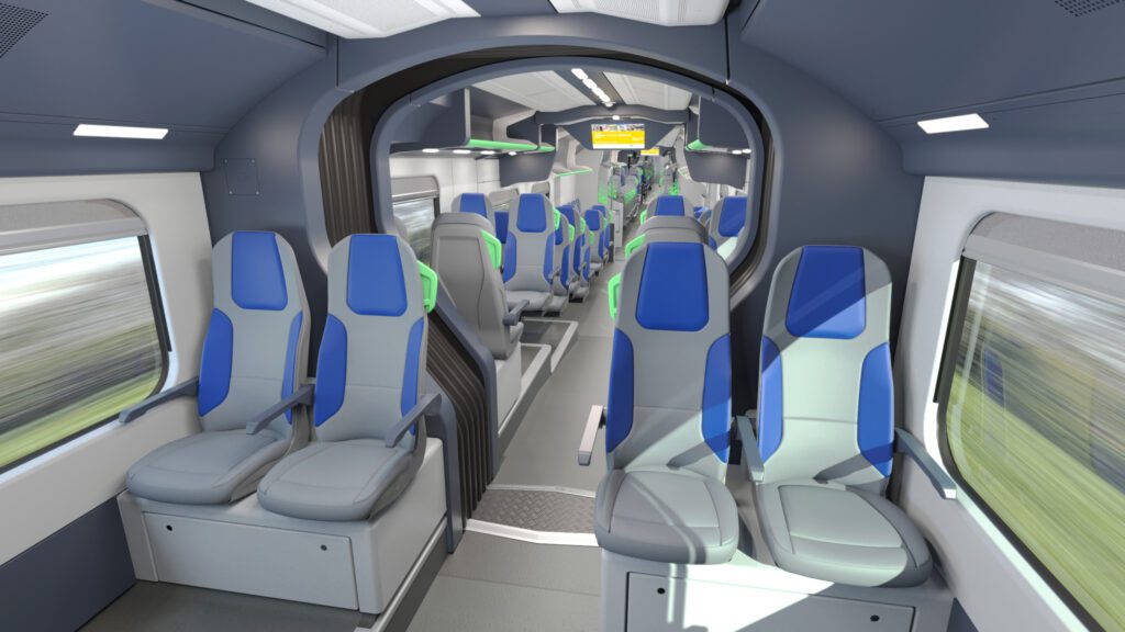 Gli interni di Blues, il nuovo treno regionale di Trenitalia