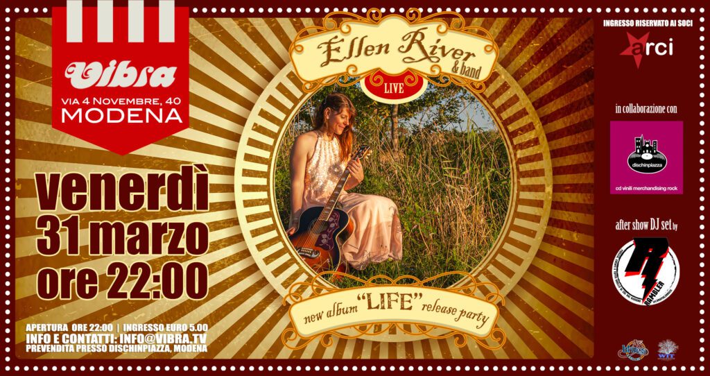 Ellen River presenta Life al Vibra Club di Modena il 31 marzo