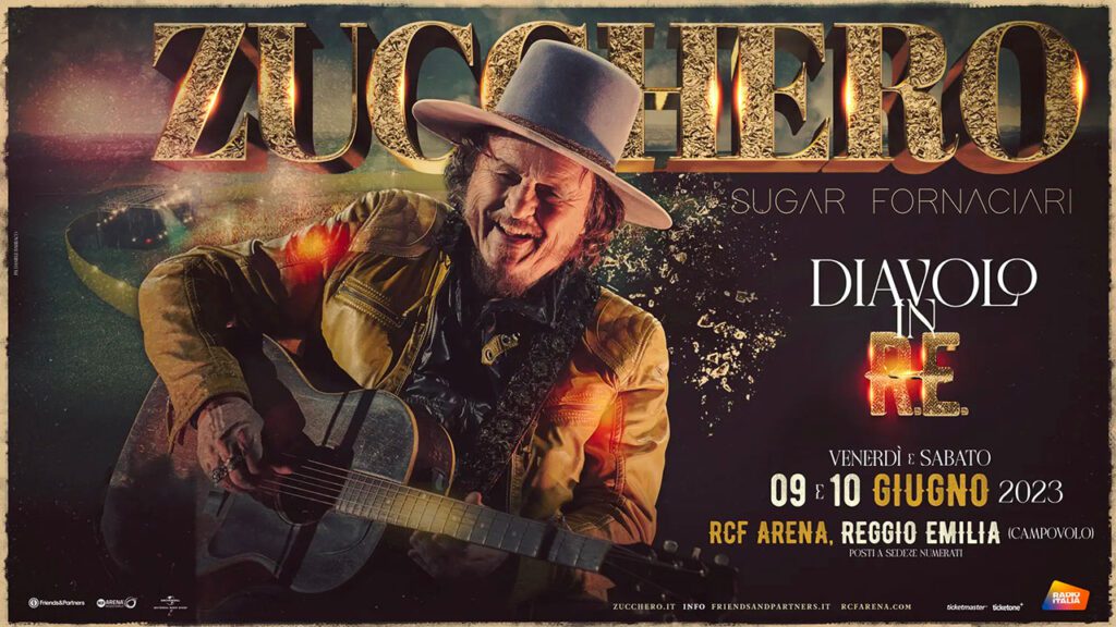 Manifesto del concerto di Zucchero "Sugar" Fornaciari alla RCF Arena di Reggio Emilia
