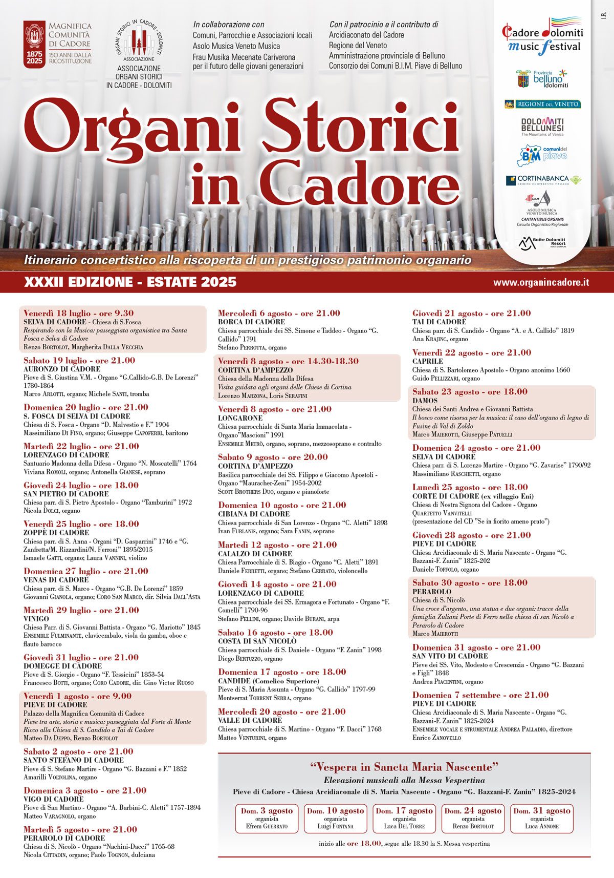 ORGANI STORICI IN CADORE programma