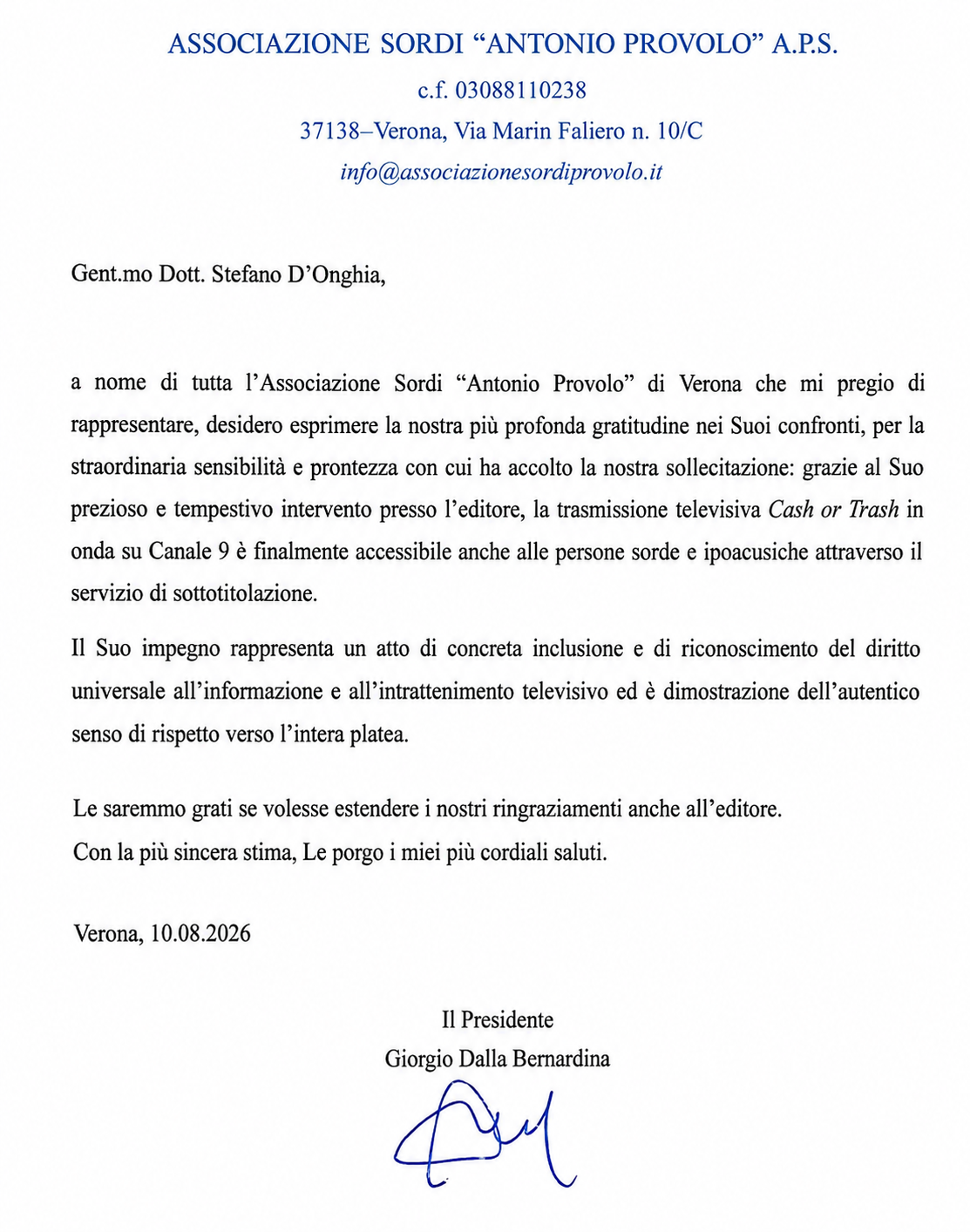 Lettera Comunità Sordi