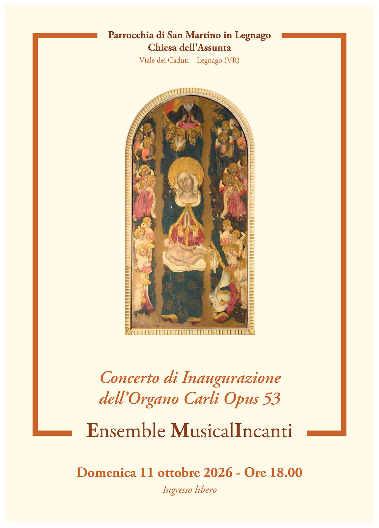 CONCERTO DI INAUGURAZIONE DELL’ORGANO CARLI OPUS 53